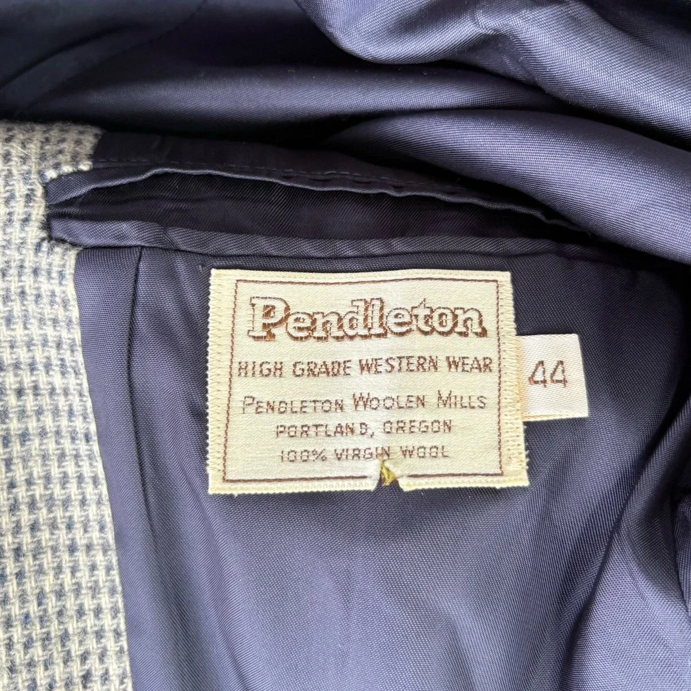 Mens Pendleton Wool Tweed Leather Western Cowboy Jacket‎ Blazer Gray/Black Sz 44